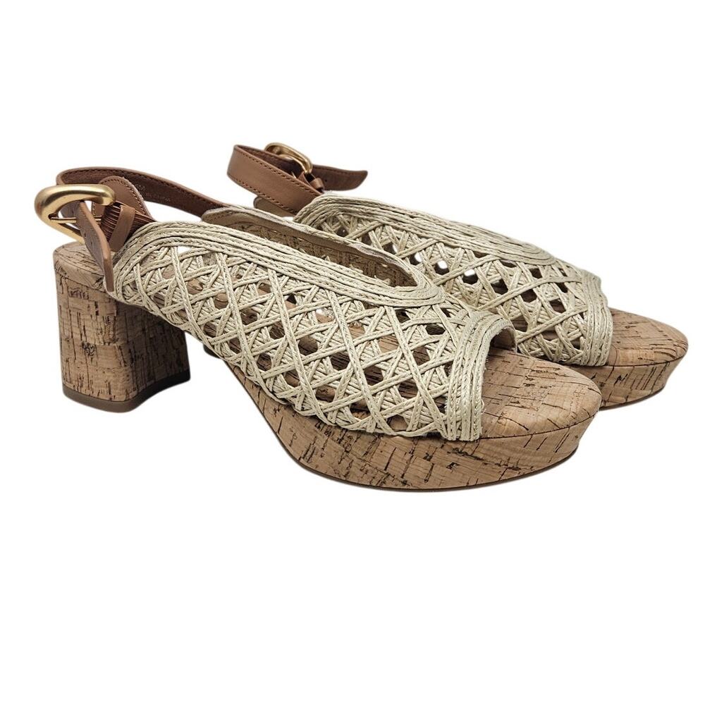 AEROSOLES Beige Woven Cork Slingback Heels
